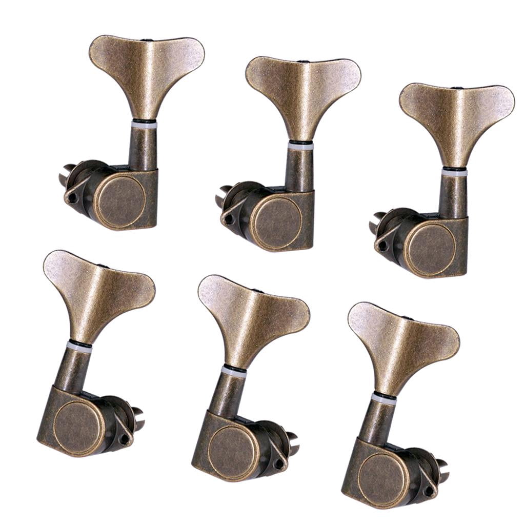 QccHieUs Pack of 6 Bass Tuning Pegs Keys Machine Head Tuners for Bass Bronze 3R3L, Zinc
