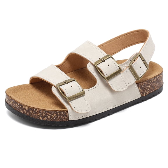 CKWLXQY Kids Toddler Sandals with Cork Footbed, Flat Slide Sandals for Boys and Girls, Summer Beach Shoes with Adjustable Back Strap