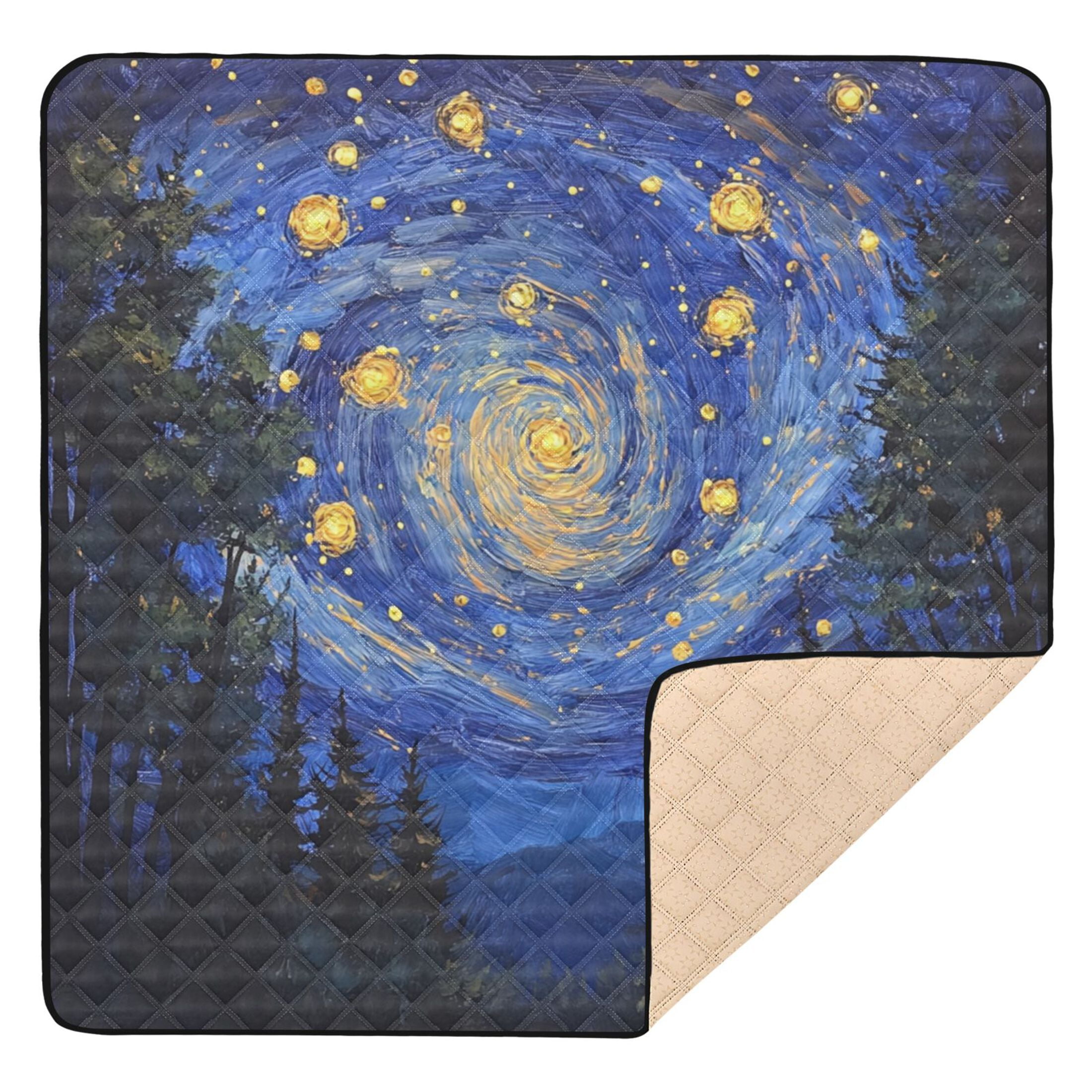 WOBOGO Starry Night Sky with Fireflies Baby Playmats Extra Large Waterproof Rollable Activity Pads for Toddlers 50×50inch
