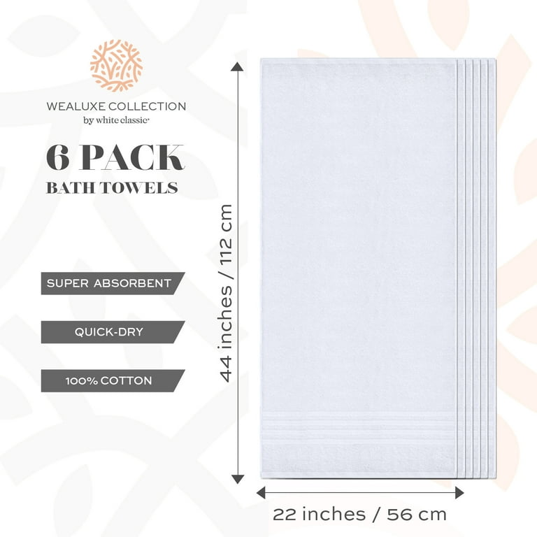 Brooklyn Linen Cotton Towels | White, 22x44 Inches Pack of 6 | Towels for  Salon, Gym, Bathroom | Lightweight, Absorbent & Quick Dry | Premium Quality