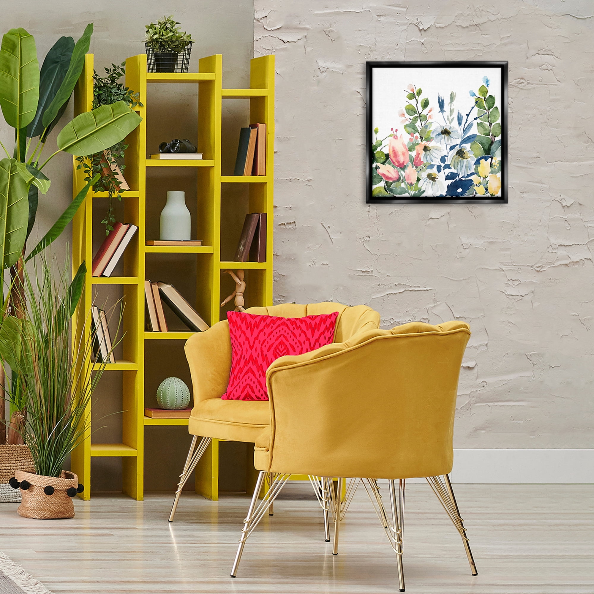 Stupell Industries Assorted Spring Blooms Plants & Flowers Painting Black Floater Framed Canvas Art Print Wall Art, 18 x 18