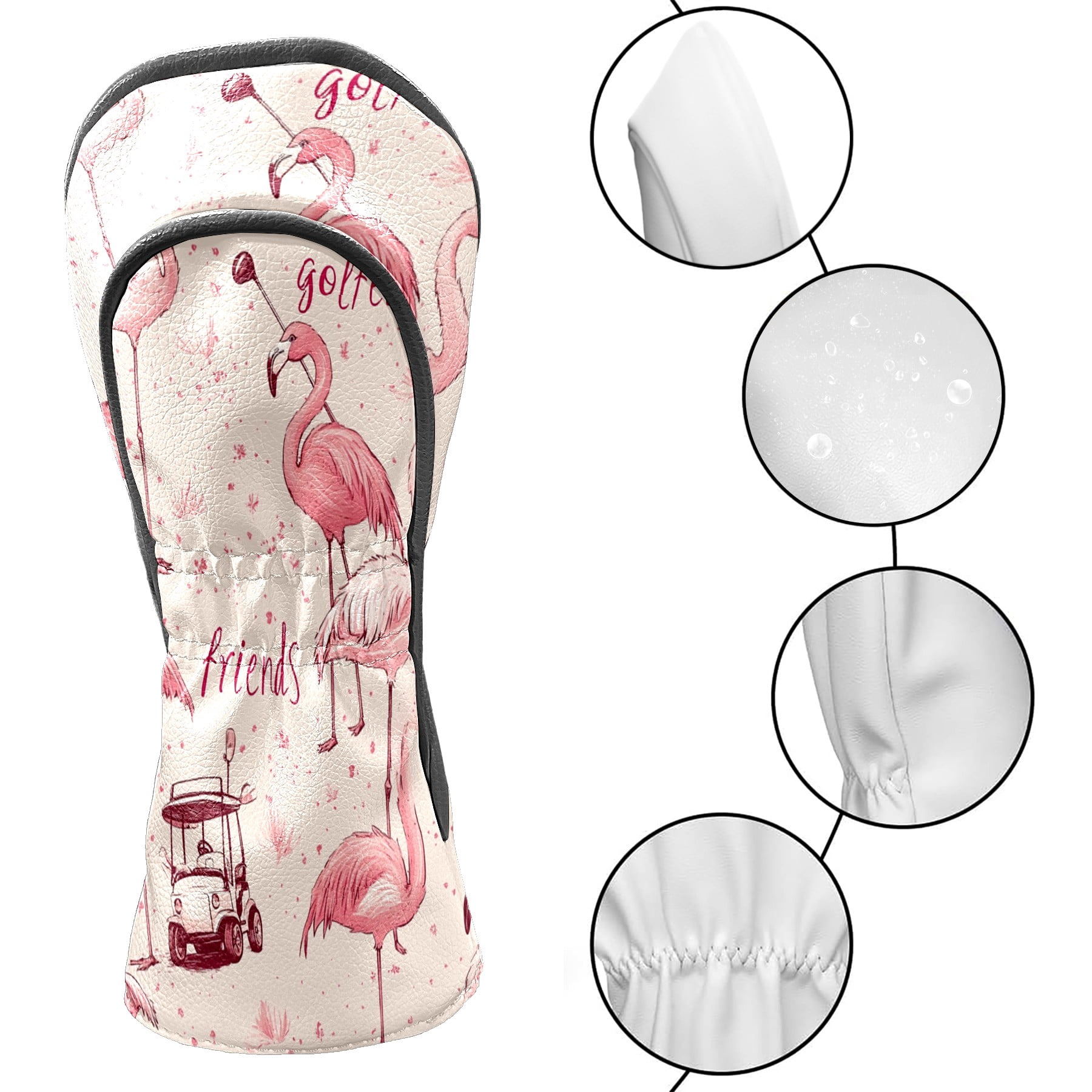 Golf Club Covers PU Leather Waterproof Head Covers for Fairway Woods Hybrids Flamingo