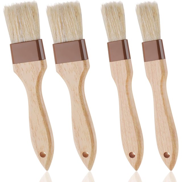 2 Pcs Natural Bristle Pastry Brush, Beech Wooden Handle Basting and BBQ Brushes for Cooking, Butter, Oil, Marinade, Grilling & Baking, Kitchen Food Brush (1 inch & 1.5 inch)