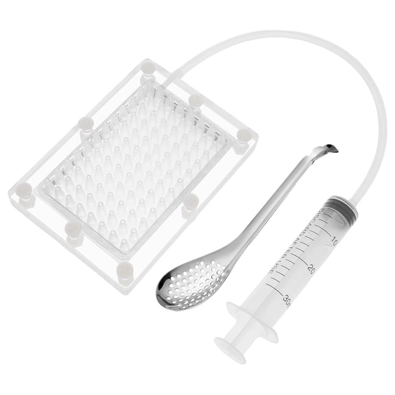 Molecular Gastronomy Kit Professional Caviar Maker Kit Easy Caviar Maker Box Detachable Caviar Box Spherification Kit 96 Holes Roe Sauce Dispenser with Syringe Spoon for Home Desserts