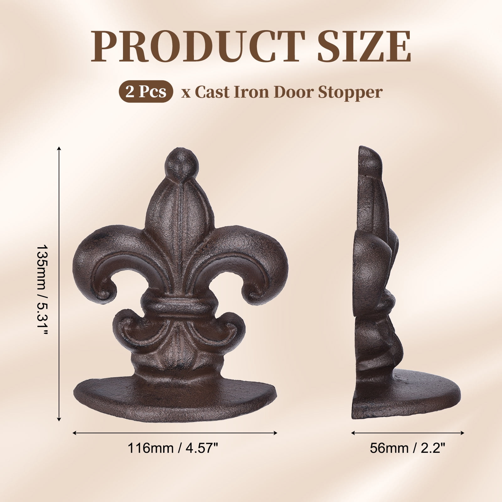 Uxcell 2 Pack Cast Iron Door Stopper, Door Stop Wedge, French Lily Metal Doorstops, Decorative Cast Iron Floor Doorstop for Home Office Kitchen Bathroom, Dark Brown