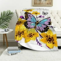 Nawypu  Purple White Comforter Queen Butterfly Floral Bedding Comforter Blue Purple Butterflies Yellow Flowers Aesthetic Bedding Girls Butterfly Blanket Comforter for Queen Bed