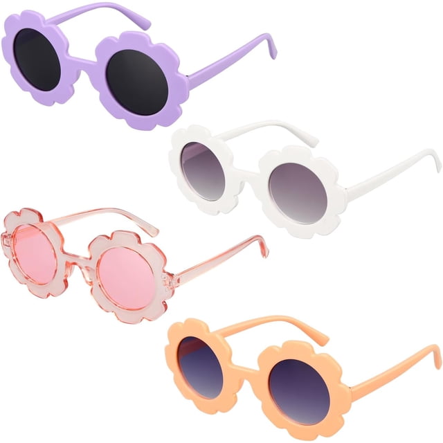 Paquete de 2/4/8/12/24 Juego de gafas de sol redondas de flores, kit de gafas de sol para niños al aire libre, 12 opciones de color Gafas de sol de flores