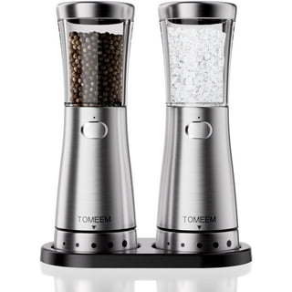 Electric Salt or Pepper Grinder - Battery Operated Ceramic Burr Peppermill Shaker - Automatic Stainless Steel Grinders - Mill with LED Light by Eparé