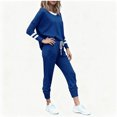 thumbnail image 5 of Womens Plus Size Casual Sweatsuit Set with Striped Sleeve Top and Jogger Pants for Lounging and Outdoor Blue 4XL, 5 of 8