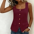 thumbnail image 5 of GERsome Womens Tank Tops Sleeveless Button Down Square Neckline Summer Casual Business Work Blazer Vests Wine Size M, 5 of 8