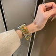 thumbnail image 4 of Woolen Band for Apple Watch Series 10 9 8 7 6 5 4 3 2 1 SE & Ultra 2 1 , Floral Print Leather Slim Band Adjustable Breathable Soft Strap for Women Girls iWatch 44/45/46/49mm/42mm(Series 1 2 3), Yellow, 4 of 5