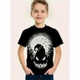 thumbnail image 1 of Halloween T-shirt - Spooky Devil Smile Graphic Tee, Stretchy Cotton Shirt for Parties & Casual Attire - Machine Washable Kids Top (Regular Fit), Halloween Clothes, Casual Children's Wear, 1 of 6