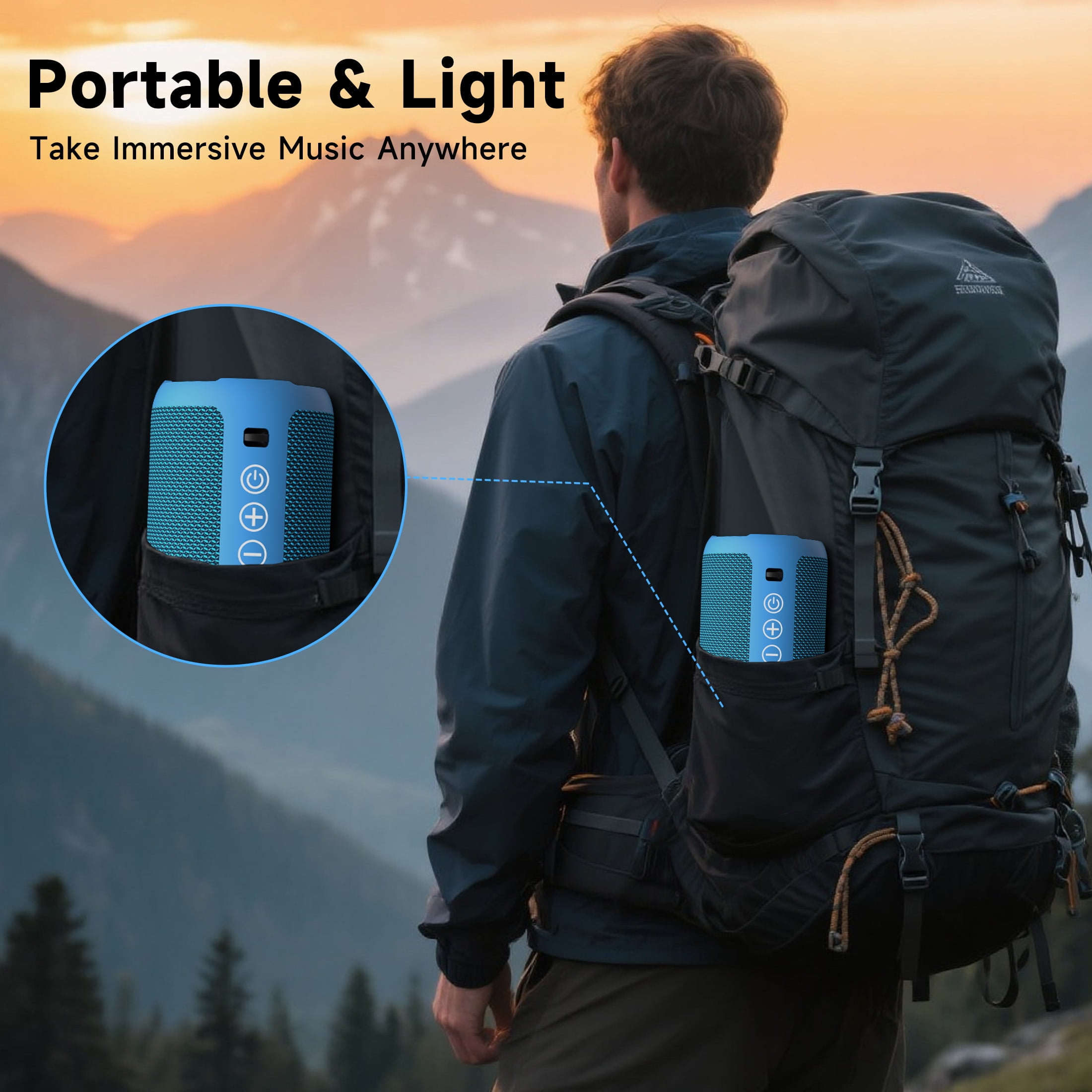 Solorage Portable Bluetooth Speaker IPX7 Waterproof, 24W Loud Sound, Deep Bass, Bluetooth 5.3, 30H Playtime, Wireless Stereo Pairing, LED Lights, for Home/Beach/Party/Outdoors-Blue