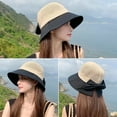 thumbnail image 4 of CoCopeaunts Women's Straw Bucket Hats Beach Sun Hats Straw Fisherman Hat Breathable Windbreak Rope Cute Bow Straw Cap for Vacation, 4 of 8