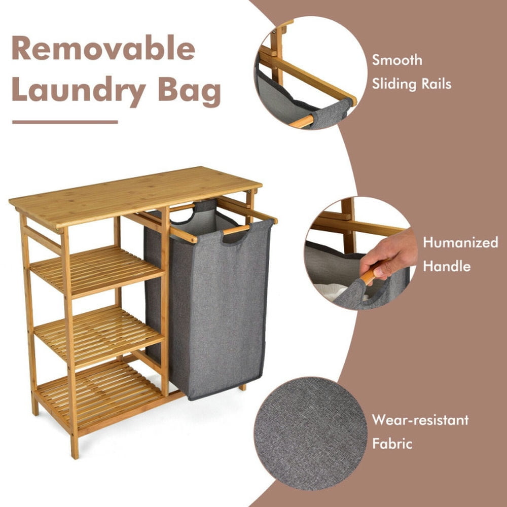 Finihen Bathroom Storage Cabinet, Bathroom Floor Cabinet, Bamboo Laundry Hamper Stand with Removable Sliding Bag and 3-Tier Open Shelves, for Bathroom, Living Room, Bedroom, Kitchen, Natural Finihen Bathroom Storage Cabinet, Bathroom Floor Cabinet, Bamboo Laundry Hamper Stand with Removable Sliding Bag and 3-Tier Open Shelves, for Bathroom, Living Room, Bedroom, Kitchen, Natural