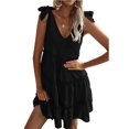 thumbnail image 4 of Txlixc, vestido informal de verano para mujer, vestido acampanado de Color sólido sin mangas con cuello en V y volantes, vestido plisado para fiesta en la playa, ropa de calle Txlixc  Estilo de ocio, 4 of 8