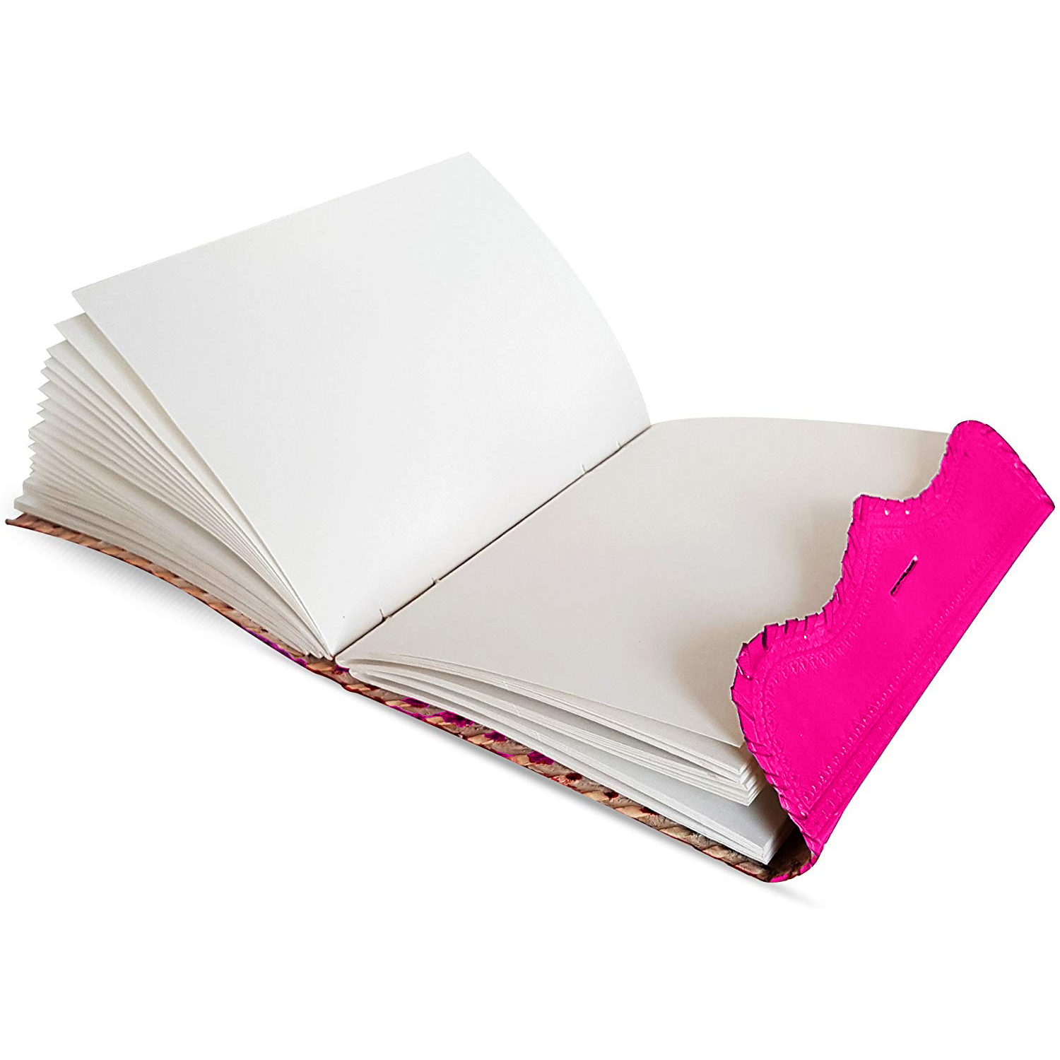 Jaald 10" Leather Journal Blank Notebook Handmade Travel Diary with Lock Writing Bullet Journal Christmas Gift Pink Sketchbook for Artists
