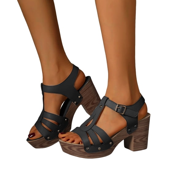 Modisza Women's Open Toe Cork Sandals Wide Widths Comfortable Walking Dressy Shoes Low Block Heel Slip on Slides for Summer Black 6