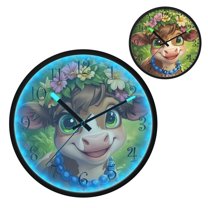 Voice Activated Clock with Glow Light 12 Inch Large Silent Wall Clock Battery Operated for Home Decor Cows with Smiles on Faces