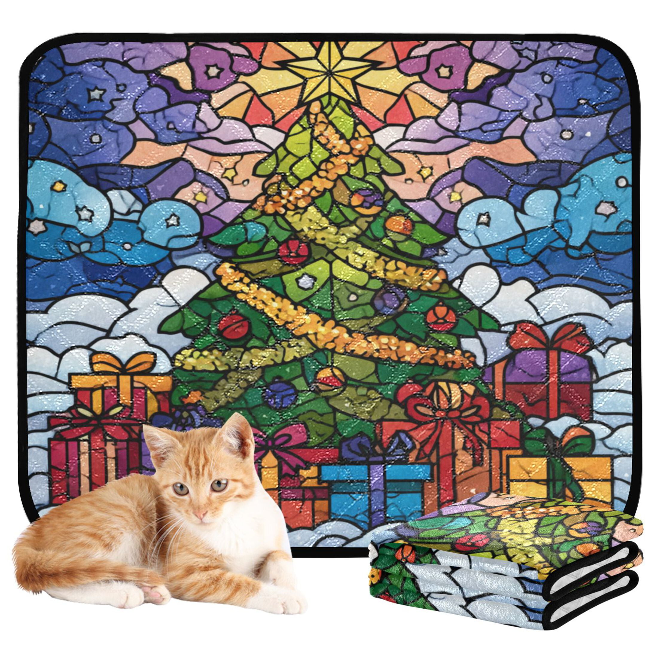 Qxltty Stained Glass Christmas Tree Cat litter Pads Pet Set of 2 Diaper Mats Center Anti-leakage Layer Absorbent Soft and Comfortable