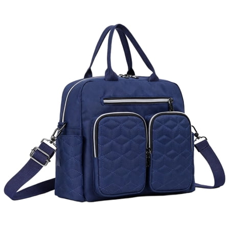 Blue Diaper Bag, Crossbody Mommy Bag with Dual Pockets, Lightweight Polyester, 13 x 11 x 1.2 in / 33 x 28 x 3 cm, Handbag with Embroidery