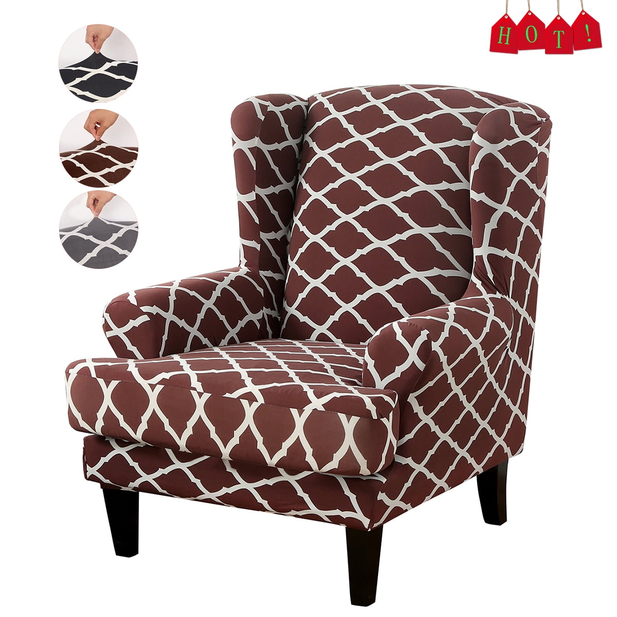 CJC 2pcs Wing Chair Slipcovers Stretchy Wingback Armchair Covers
