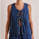 thumbnail image 5 of Conjunto de Dos Piezas de Mezclilla con Top con Lazo para Mujer, Sin Mangas, Escote en V Profundo, Chaleco, Pantalones Cortos con Cintura Elástica Azul Oscuro XXL, 5 of 10