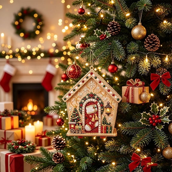 Luckky Christmas 3D Wooden House DIY Pearl & Diamond Art Kit,Rhinestone Diamond Painting Set for Adults,Handmade Christmas Home Decor,Creative Holiday Gift