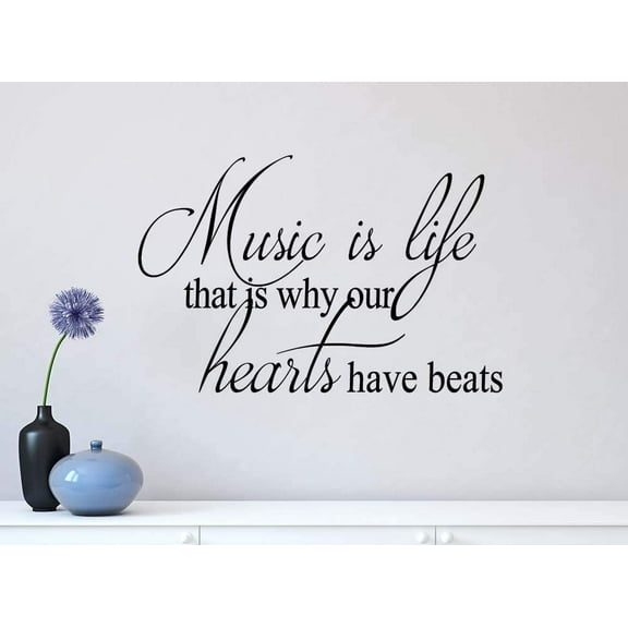 Music is Life That is why Our Hearts Have Beats 23 X 15 Music Wall Quote Baby Calligraphy Sticker Decal Art Decor Motivational Inspirational Decorative Lettering Love Hearts
