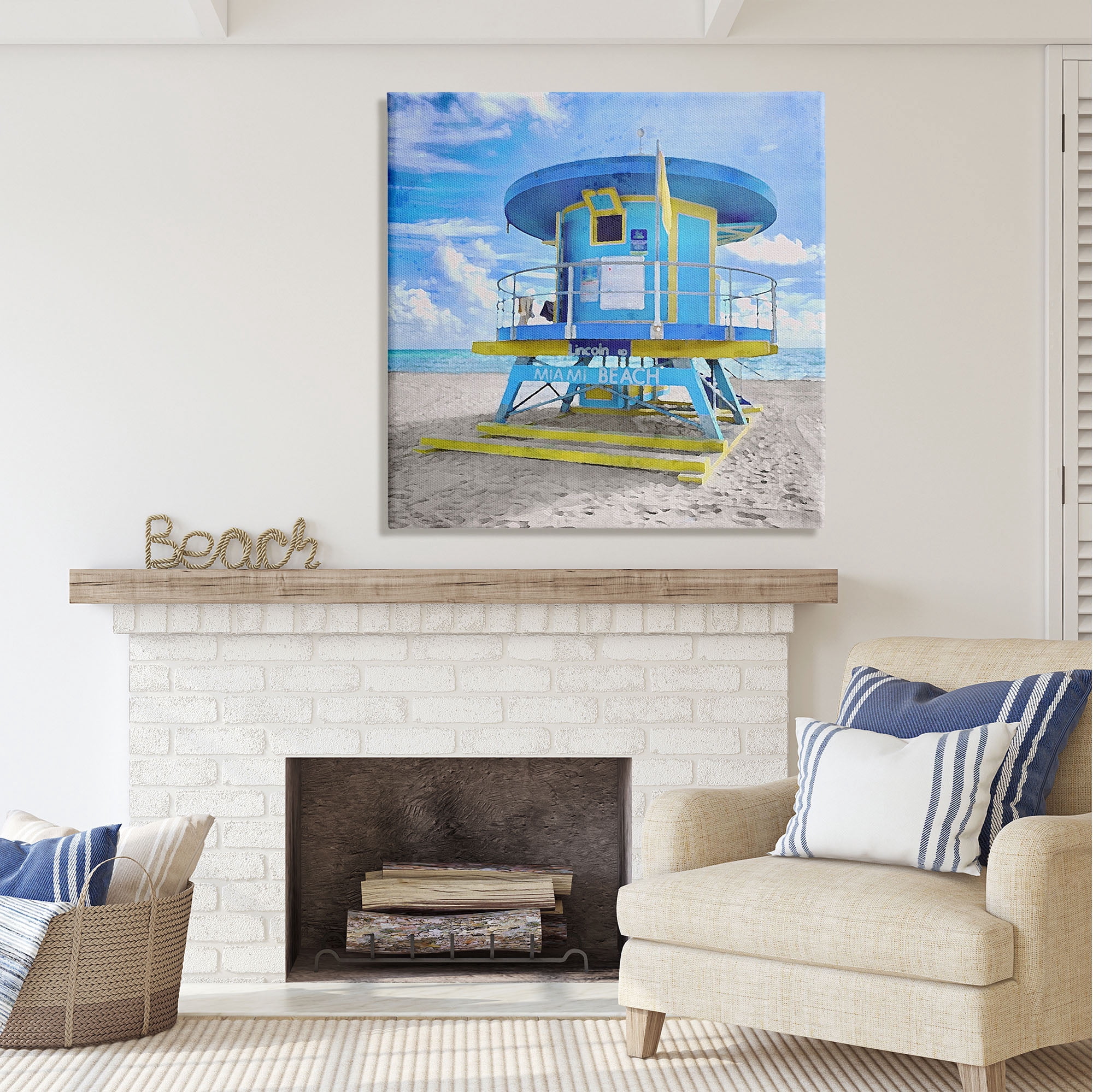 Stupell Industries Miami Beach Summer Hut Nature Painting Gallery Wrapped Canvas Print Wall Art, 36 x 36