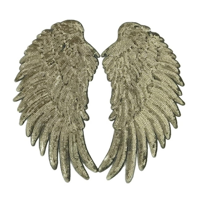 2 piez lentejues, apliques de hierro en pegatinas, pequeñas ángel, coser, as bordada decoración dorado Soledad Parches de costura de alas de lentejuelas