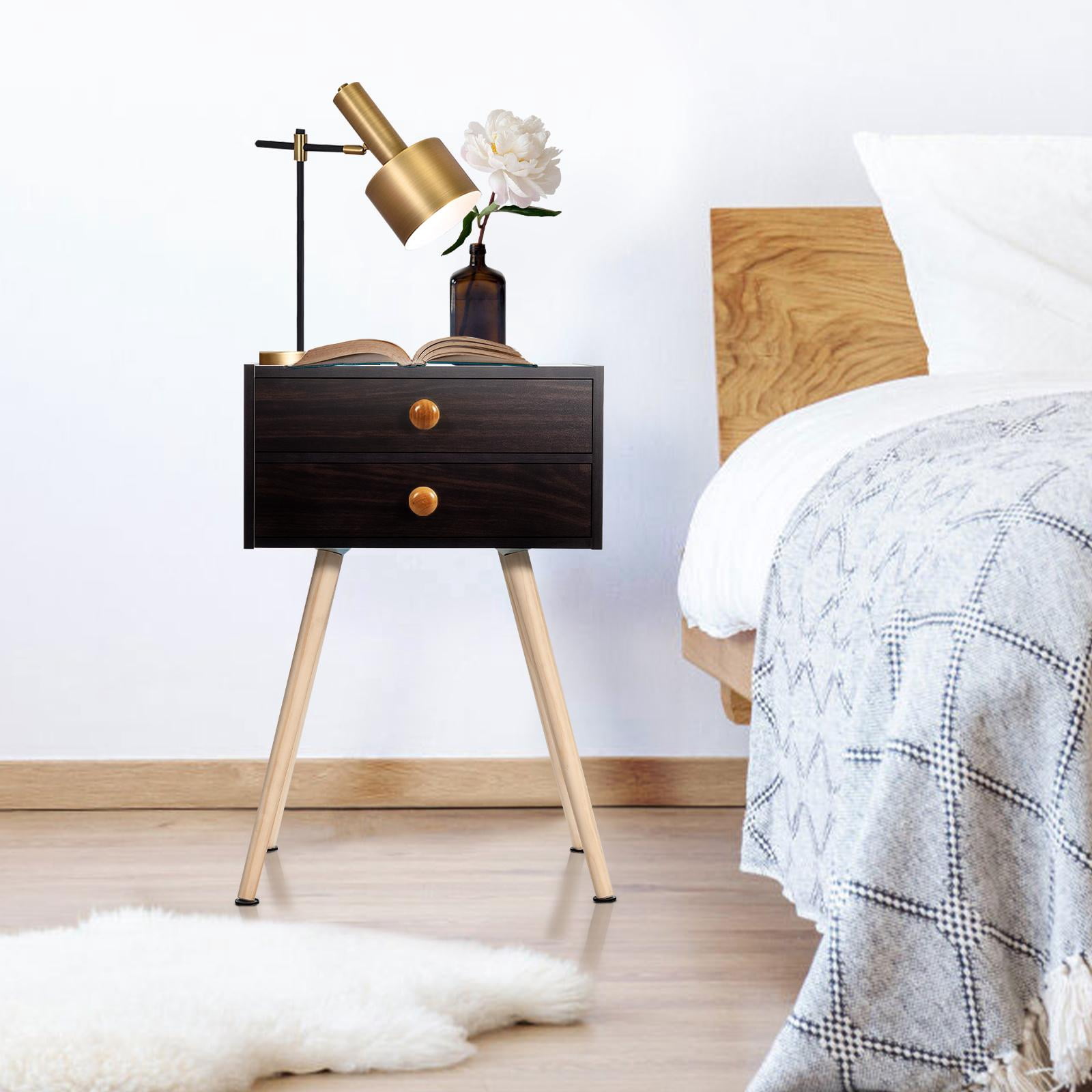 Giantex Nightstand W/2 Drawers, End Side Table w/Natural Legs for Small Spaces(1, Espresso)
