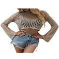 thumbnail image 4 of Haut Court pour Femmes Crochet Creux Tricot Transparent T-Shirts, 4 of 7
