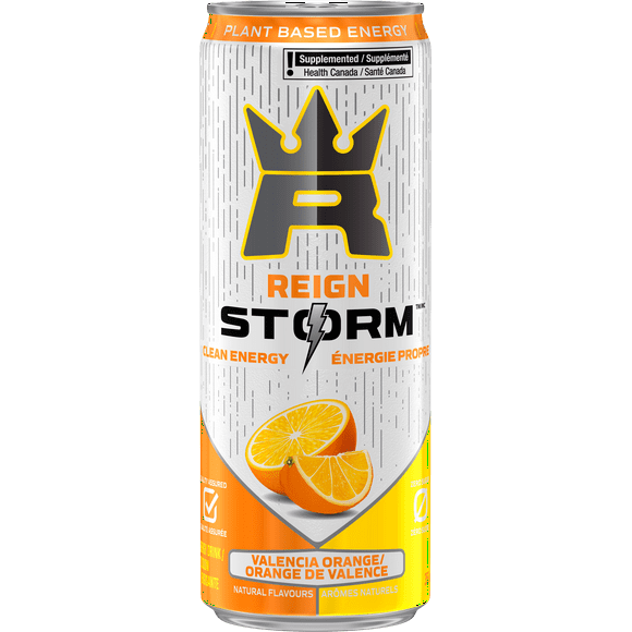 Reign Storm Orange Valencia, Fresh Valencia orange flavor with a citrus zest aroma