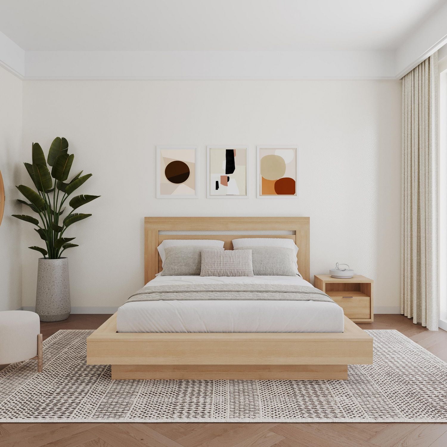 Stanley 3 Piece Bedroom Set with Headboard, Slatted Bedframe, 1 Nightstand