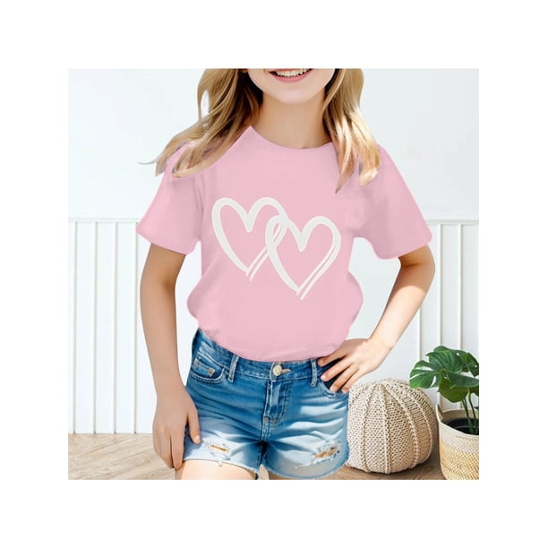 Camisetas para niños y niñas, lindas camisetas con estampado gráfico de cuello redondo y manga corta, camiseta informal de verano de 4 a 13 años