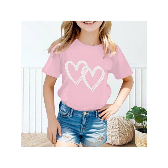 Camisetas para niños y niñas, lindas camisetas con estampado gráfico de cuello redondo y manga corta, camiseta informal de verano de 4 a 13 años