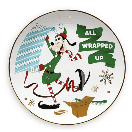 Disney Parks Holiday Cheer Goofy All Wrapped Up Christmas Dessert Plate New