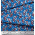 thumbnail image 2 of Soimoi Blue polyester Crepe Fabric Branches & American Robin Bird Decor Fabric Printed BTY 42 Inch Wide, 2 of 3