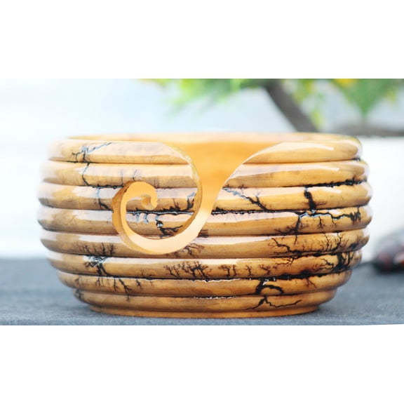 Handmade Wooden Yarn Bowl Lichtenberg With Resin And Mango Wood, Wooden Bowl for knitting Crocheting Large Yarn Organizer Christmas Gift