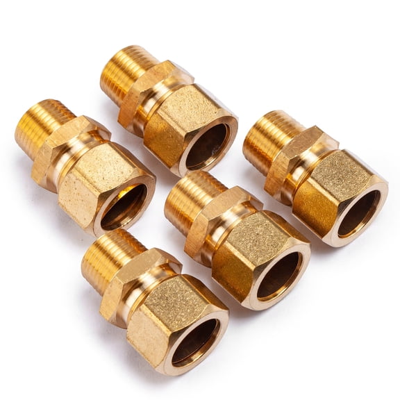 LTWFITTING Brass 5/8" OD x 3/8" Male NPT Compression Connector Fitting(Pack of 5)