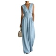 thumbnail image 2 of Women Linen Jumpsuits Sleeveless V Neck Elegant Dressy Casual One Piece Pants Romper 2026 Summer Outfits Sky Blue XL, 2 of 5