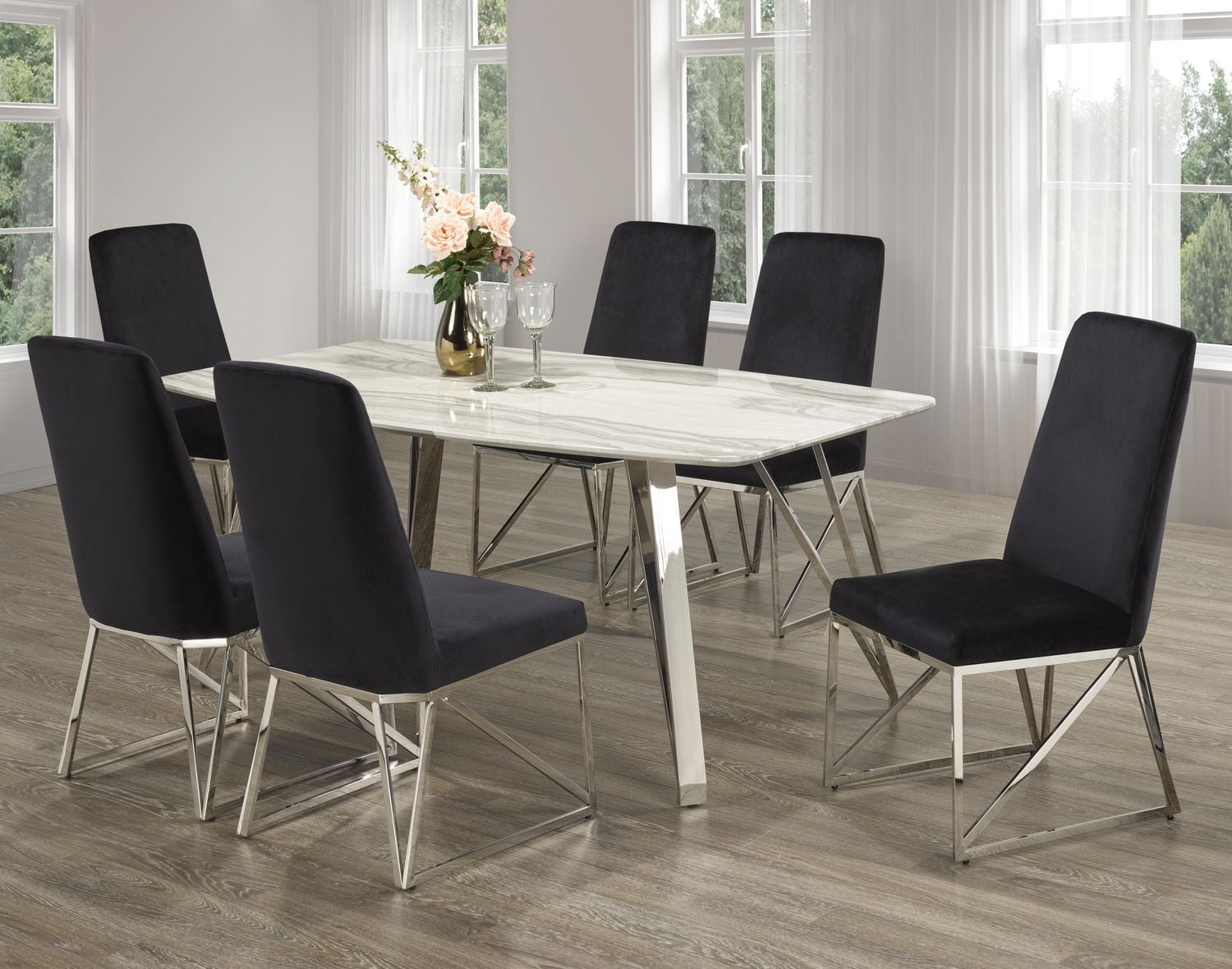 7-Piece Dining Set, White/Black