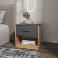 thumbnail image 2 of Xukmct Beside Table with 1 Drawer and 1 Open Shelf, Wood Nightstand for Living Room, Bedroom, Brown + Gray, 2 of 8