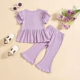 thumbnail image 4 of Ashirexll Girls Summer Outfits, Girls Summer Sets, 1-5 Years Girls' Casual Summer Outfits Solid Color Ruffle Short Sleeve Round Neck T-shirts and Long Pants Two Piece Sets, 4 of 7