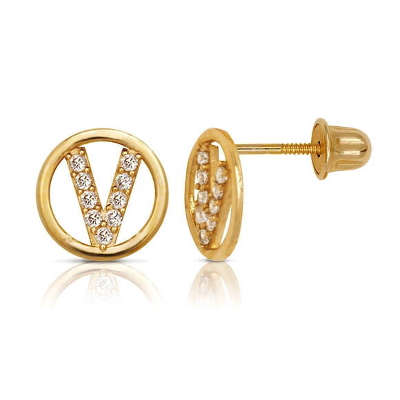 Solid 14k Yellow Gold Small CZ Cubic Zirconia Simulated Diamond Circle A Z Letter Name Personalized Monogram Initial Stu
