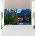 thumbnail image 1 of Nature Headboard, Pipestone River Rushes Past Log Lake Louise Village Banff National Park, Upholstered Decorative Metal Bed Headboard with Memory Foam, Twin Size, Forest Green Turquoise, by Ambesonne, 1 of 4