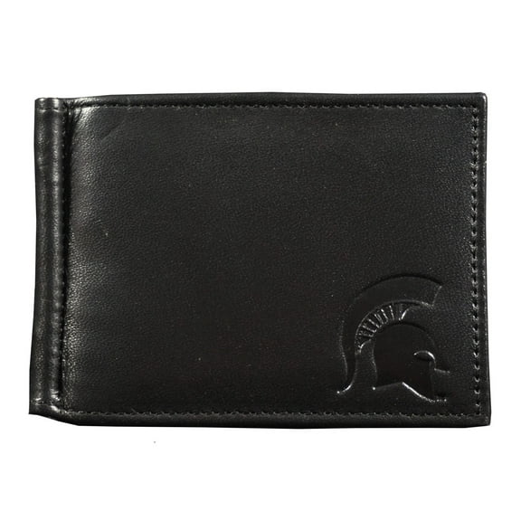 Michigan-St-Spartan's Genuine Black Leather Money Clip Wallet RFID Blocking