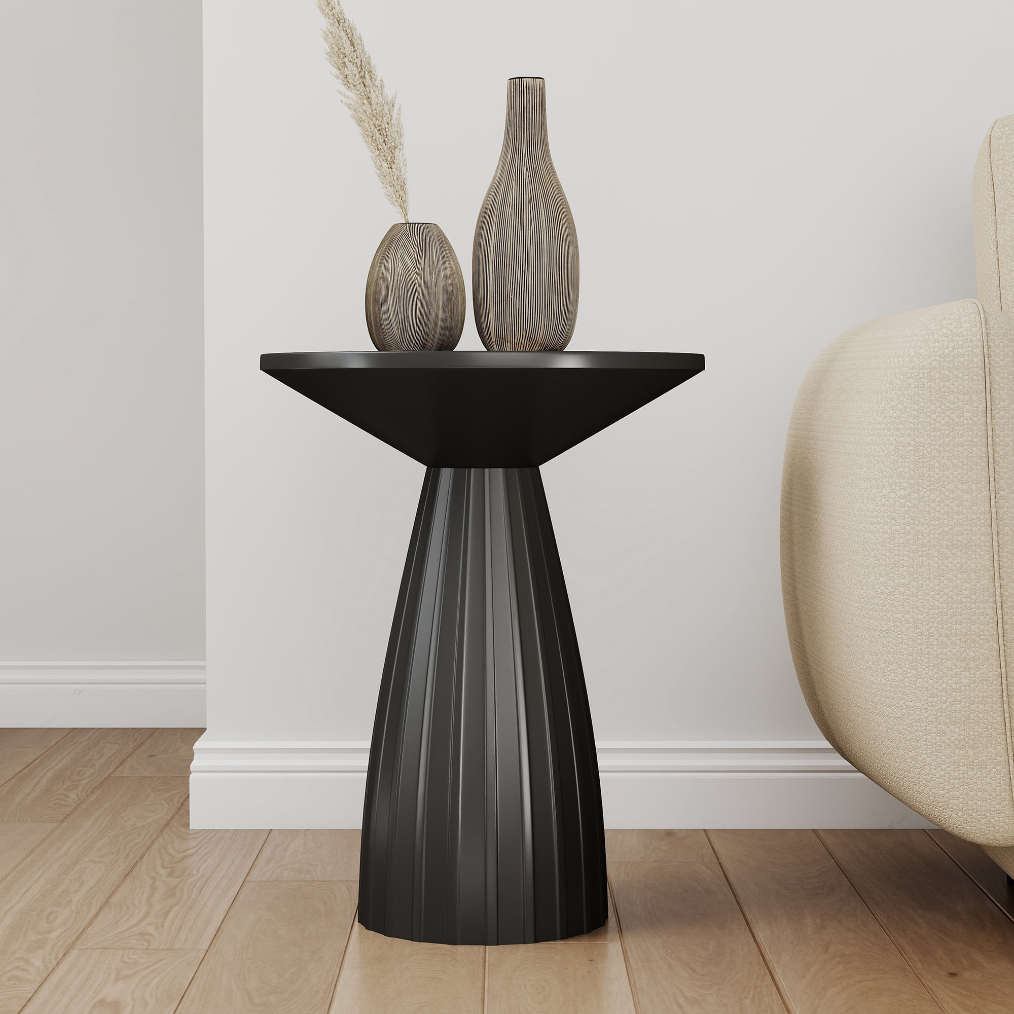 Oubayajia Round Side Table, Small Couch End Table Drink Table, Metal, Black