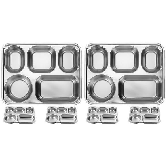 6 Pcs Stainless Steel Tray Cafeteria Divided Tray Cafeteria Plate Lunch Holder Divided Cafeteria Tray